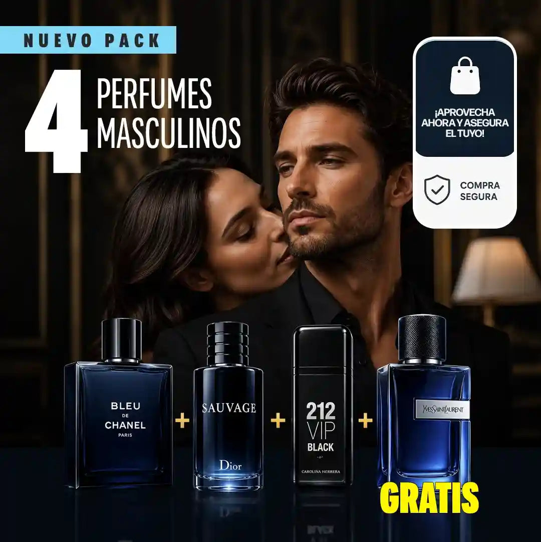 Paga 1 y llévate 3 + 1 GRATIS Pro — Bleu de Chanel, Sauvage y 212 VIP Black de 100 ml cada uno, más YSL Y de 100 ml GRATIS (el perfume del verano)